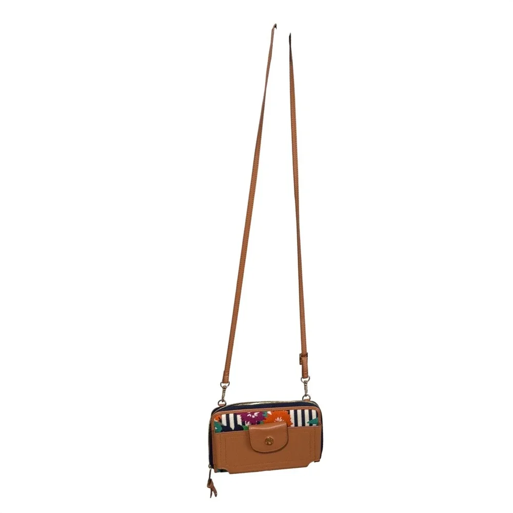 Spartina 449 Crossbody Wallet Floral Stripe Small Tan Good Canvas Mermaid Logo - Picture 2 of 12